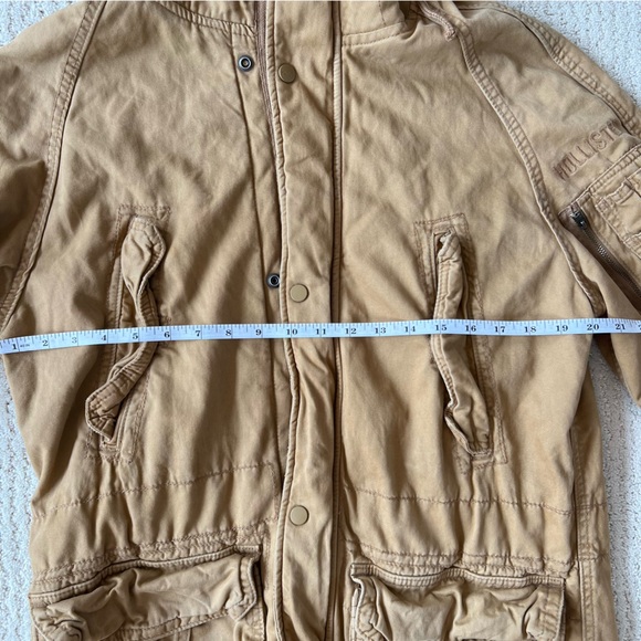 HOLLISTER Hooded Faux Fur Fully Lined Jacket Utility Coat Tan Khaki S - Picture 11 of 12